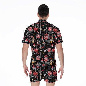 Watercolor Tattoo Print Men's Rompers