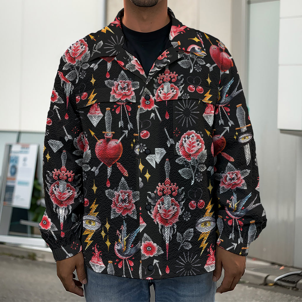 Watercolor Tattoo Print Men's Shirt Jacket