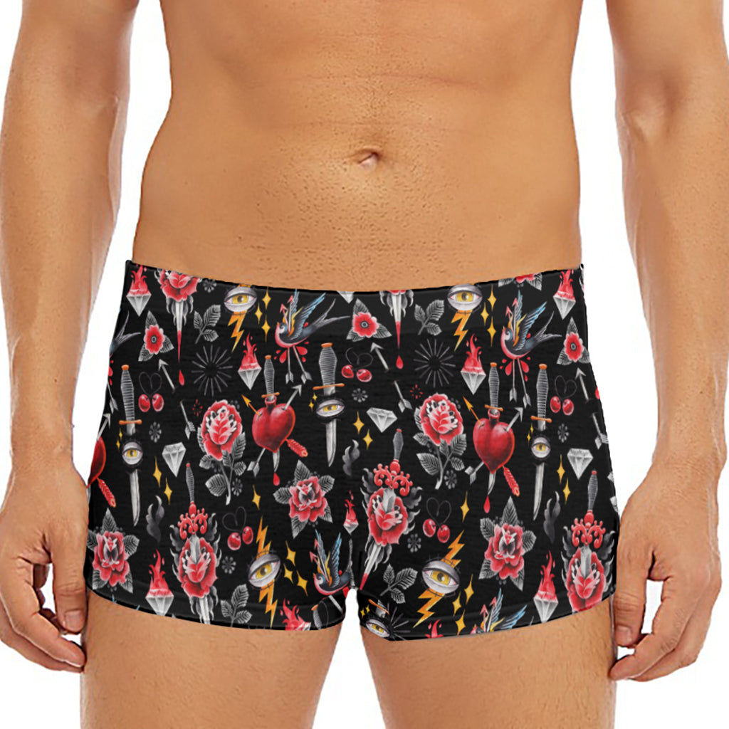 Watercolor Tattoo Print Men's Short Boxer Briefs
