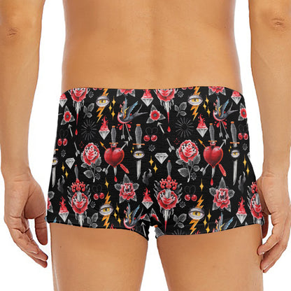 Watercolor Tattoo Print Men's Short Boxer Briefs