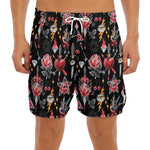 Watercolor Tattoo Print Men's Split Running Shorts