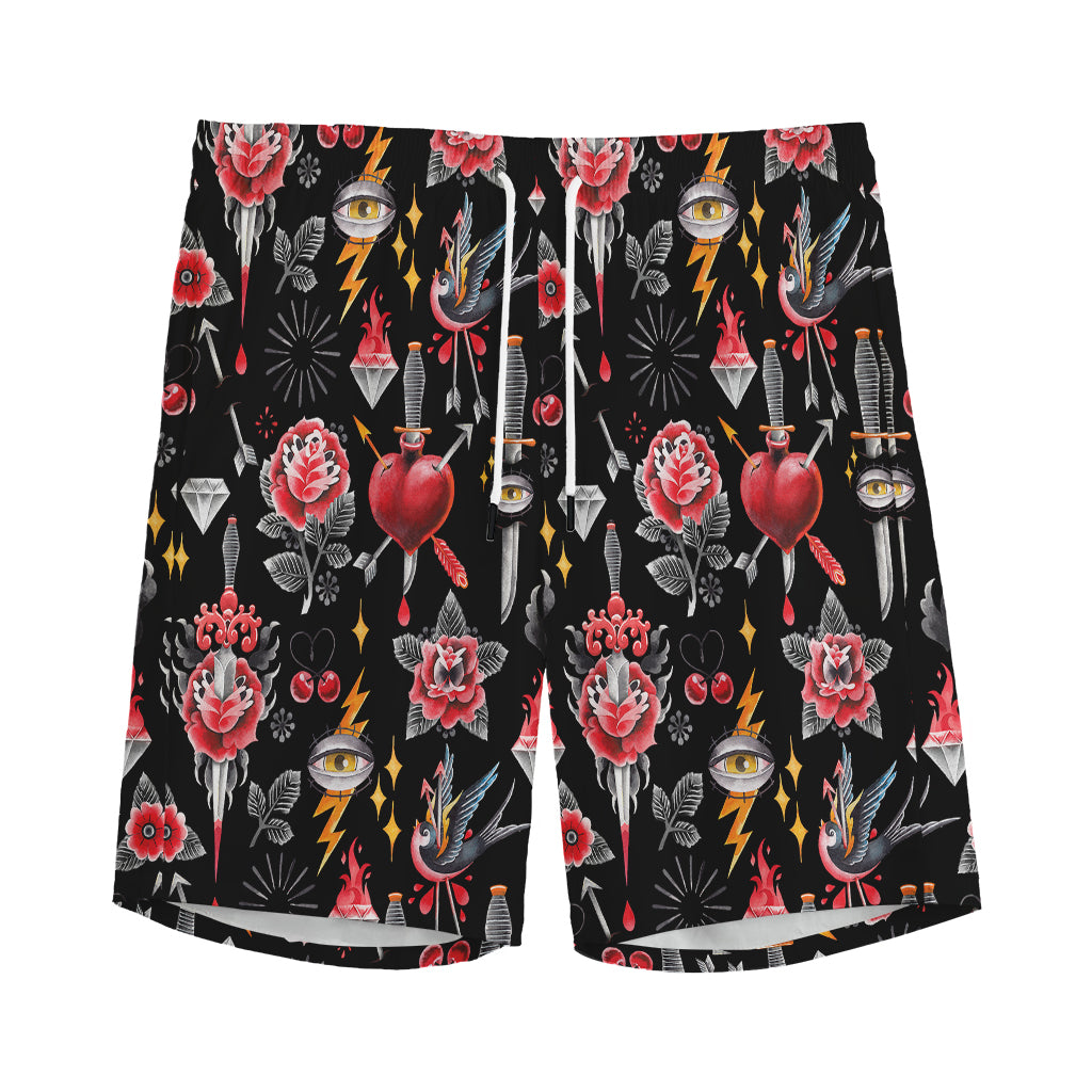 Watercolor Tattoo Print Men's Sports Shorts