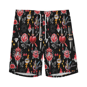 Watercolor Tattoo Print Men's Sports Shorts