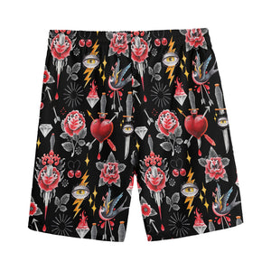 Watercolor Tattoo Print Men's Sports Shorts