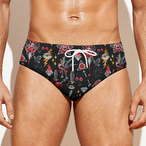 Watercolor Tattoo Print Men's Swim Briefs