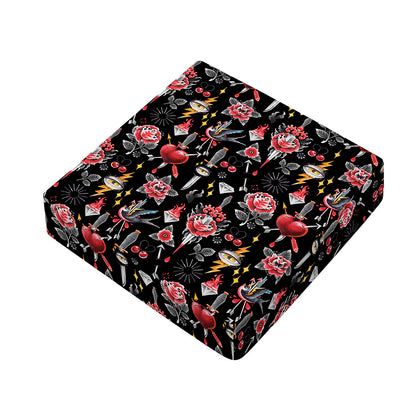 Watercolor Tattoo Print Outdoor Seat Cushion Cover
