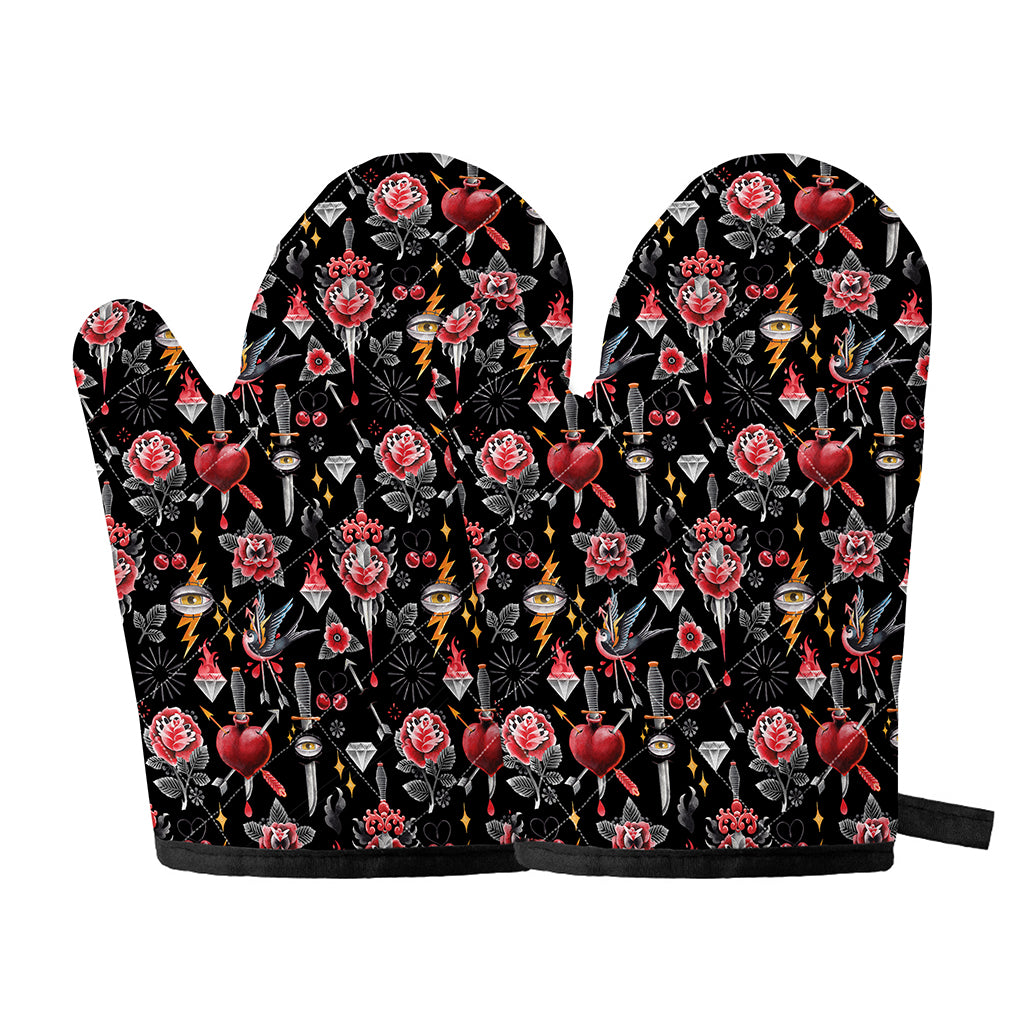 Watercolor Tattoo Print Oven Mitts
