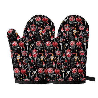 Watercolor Tattoo Print Oven Mitts
