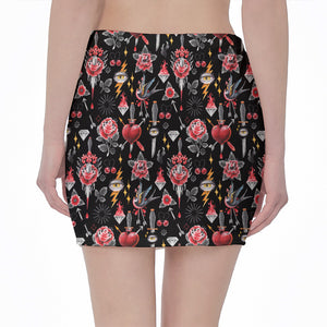 Watercolor Tattoo Print Pencil Mini Skirt