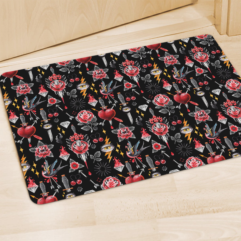 Watercolor Tattoo Print Polyester Doormat