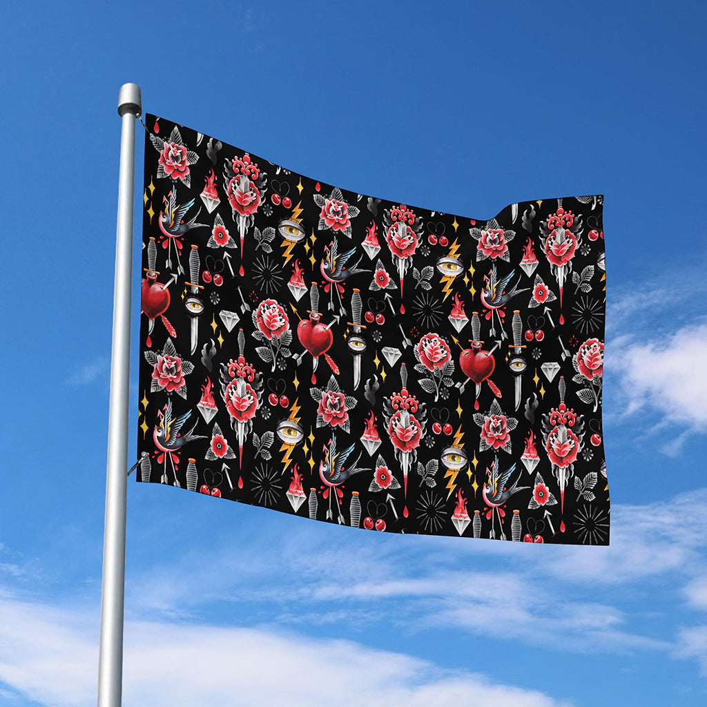 Watercolor Tattoo Print Polyester Flag