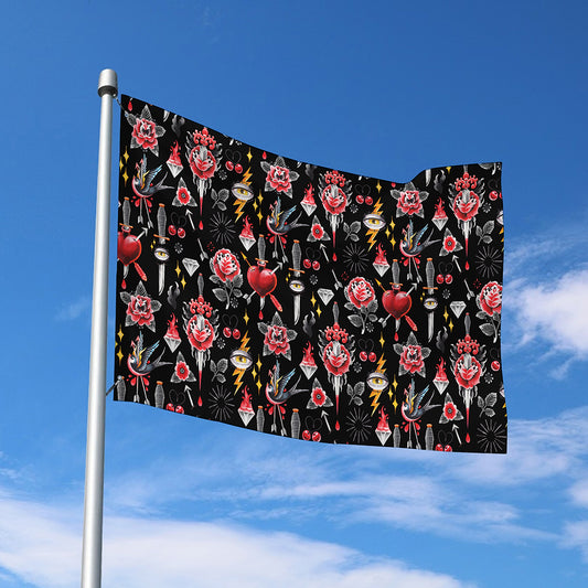 Watercolor Tattoo Print Polyester Flag