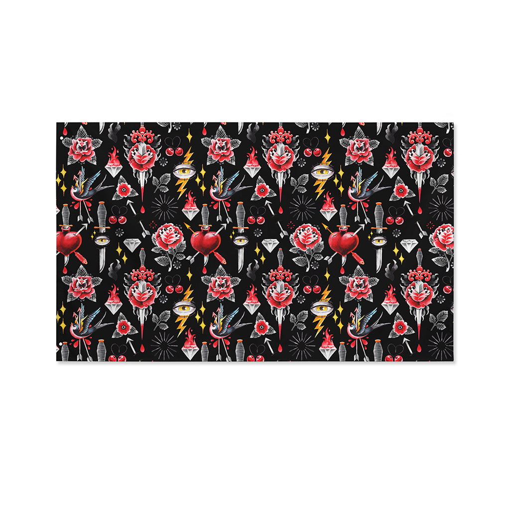 Watercolor Tattoo Print Polyester Flag
