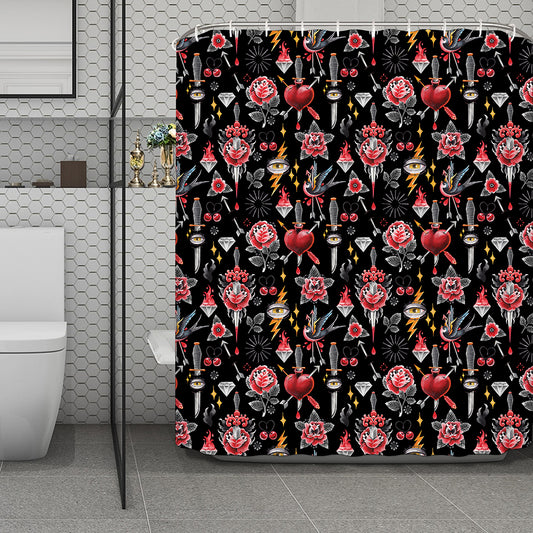 Watercolor Tattoo Print Polyester Shower Curtain