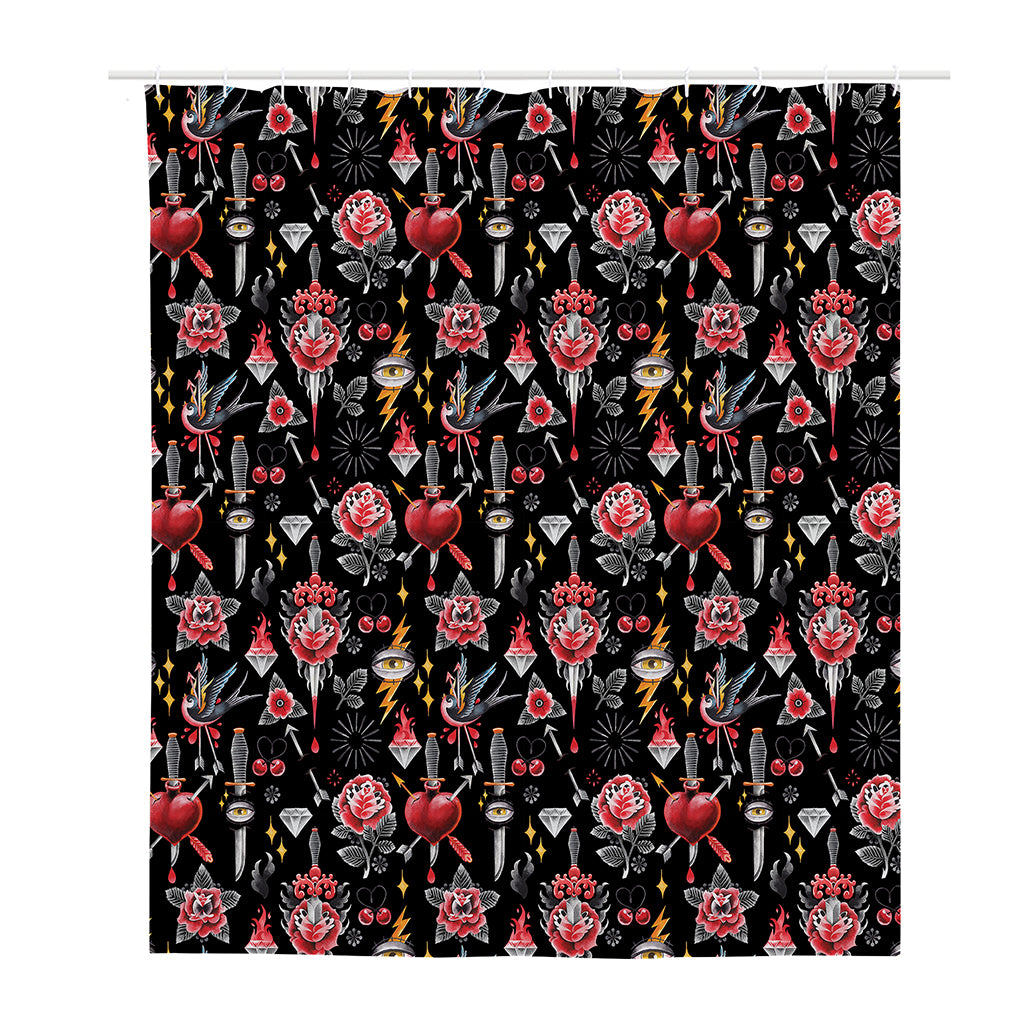 Watercolor Tattoo Print Polyester Shower Curtain