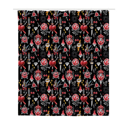 Watercolor Tattoo Print Polyester Shower Curtain