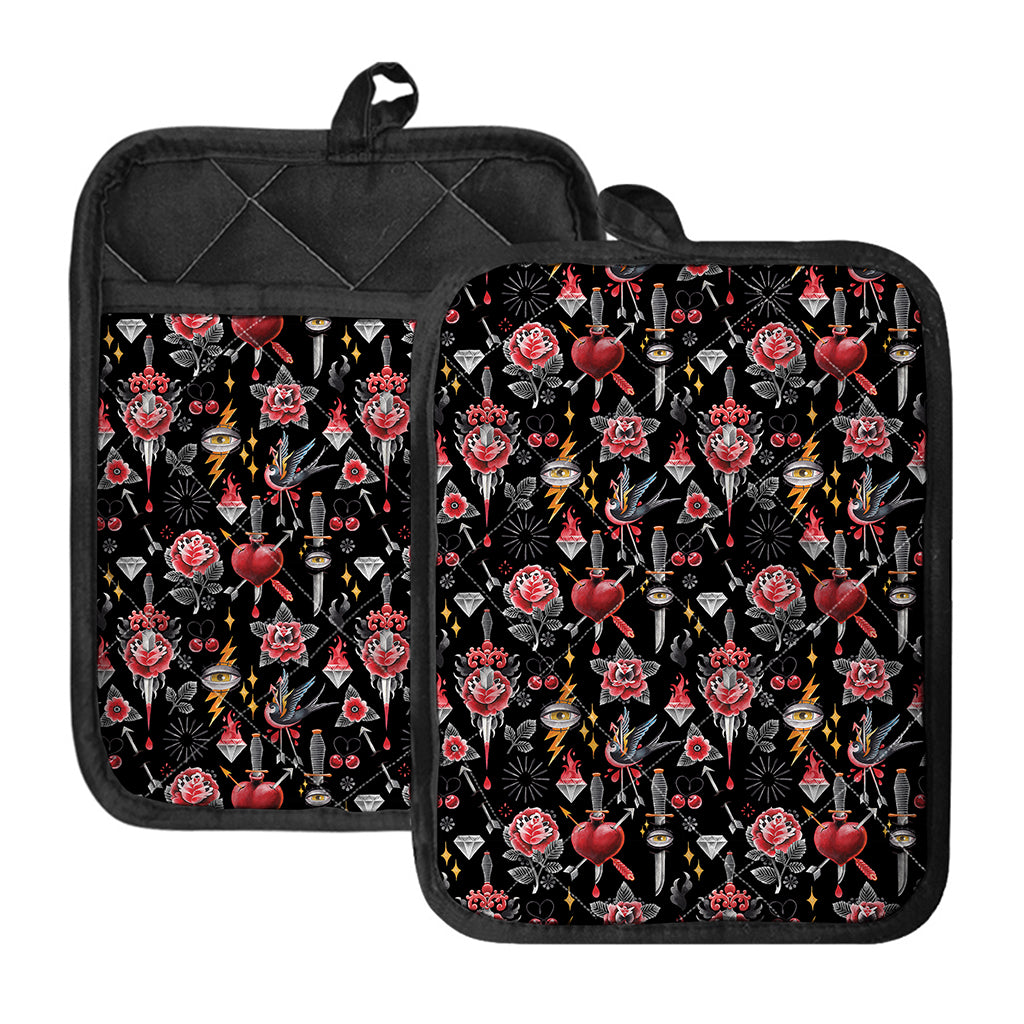 Watercolor Tattoo Print Pot Holders With Pocket