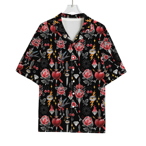 Watercolor Tattoo Print Rayon Hawaiian Shirt