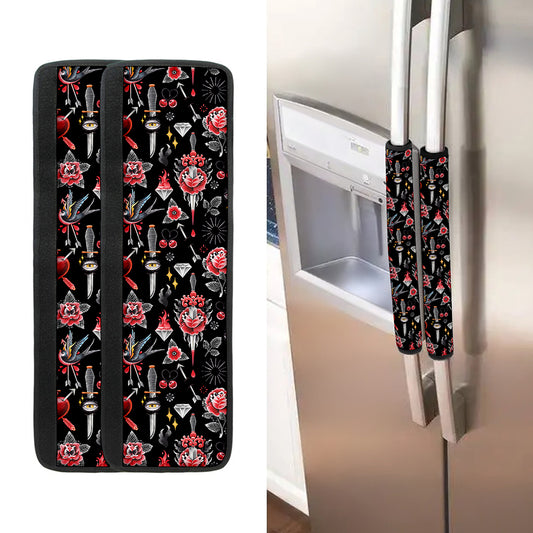 Watercolor Tattoo Print Refrigerator Handle Covers