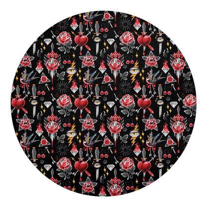 Watercolor Tattoo Print Round Blanket