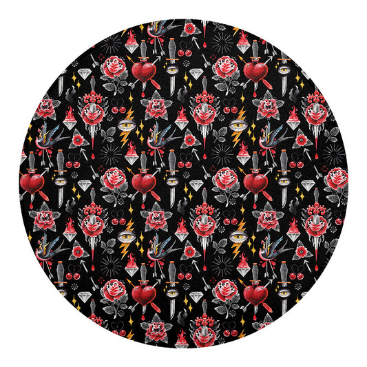 Watercolor Tattoo Print Round Blanket