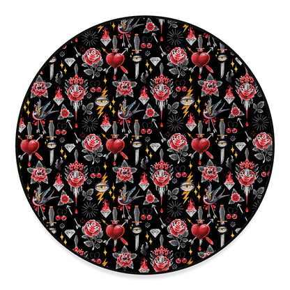 Watercolor Tattoo Print Round Floor Mat