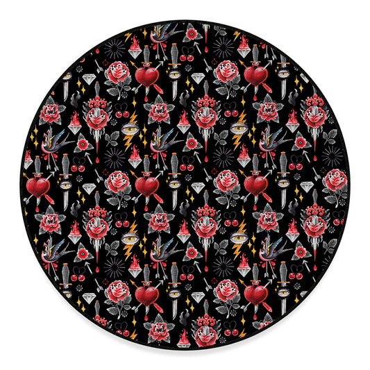 Watercolor Tattoo Print Round Floor Mat