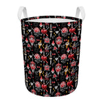 Watercolor Tattoo Print Round Laundry Basket