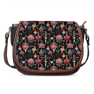 Watercolor Tattoo Print Saddle Bag