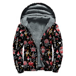 Watercolor Tattoo Print Sherpa Lined Zip Up Hoodie