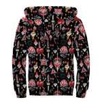 Watercolor Tattoo Print Sherpa Lined Zip Up Hoodie