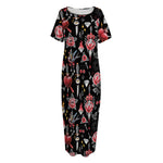 Watercolor Tattoo Print Short Sleeve Long Nightdress