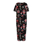 Watercolor Tattoo Print Short Sleeve Long Nightdress