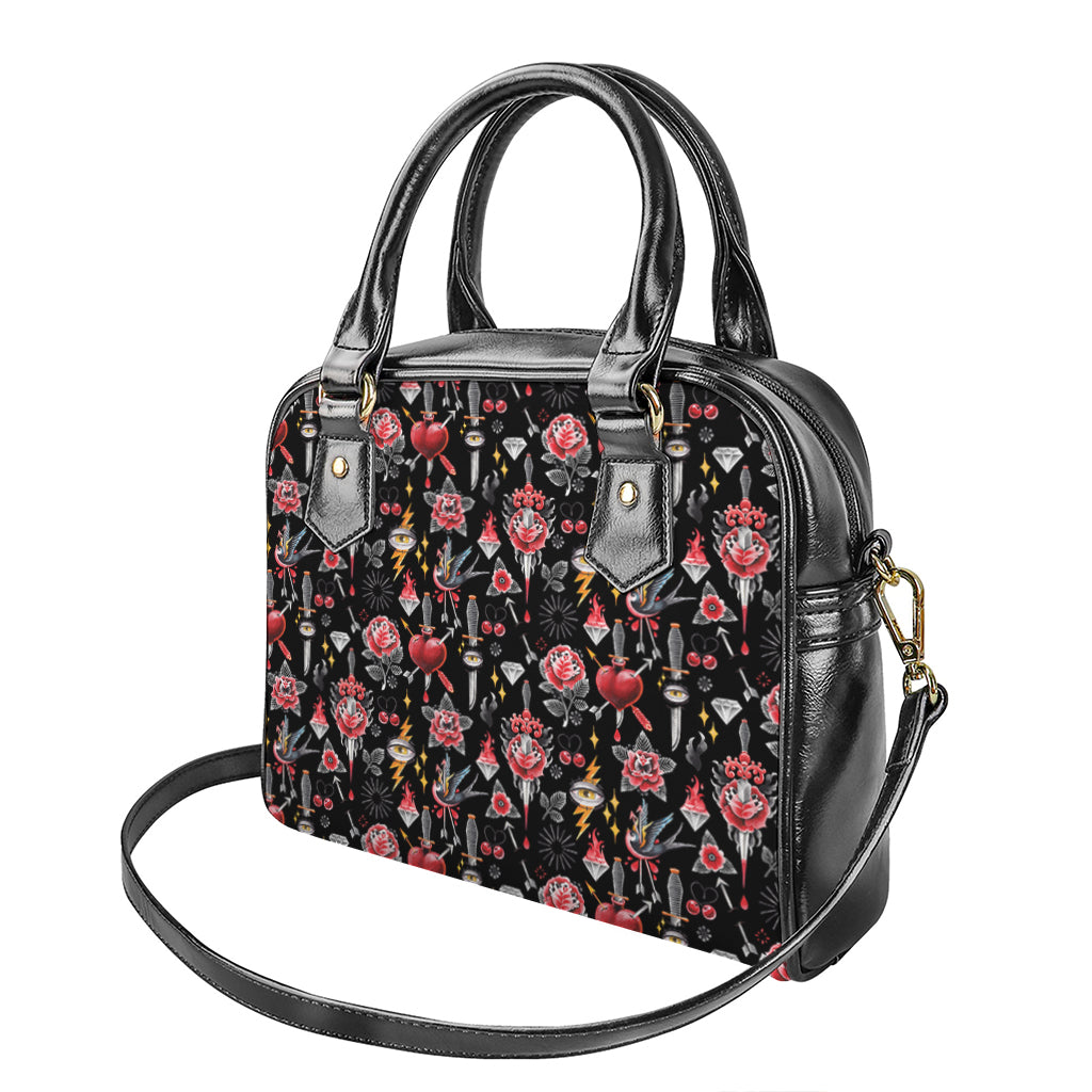 Watercolor Tattoo Print Shoulder Handbag