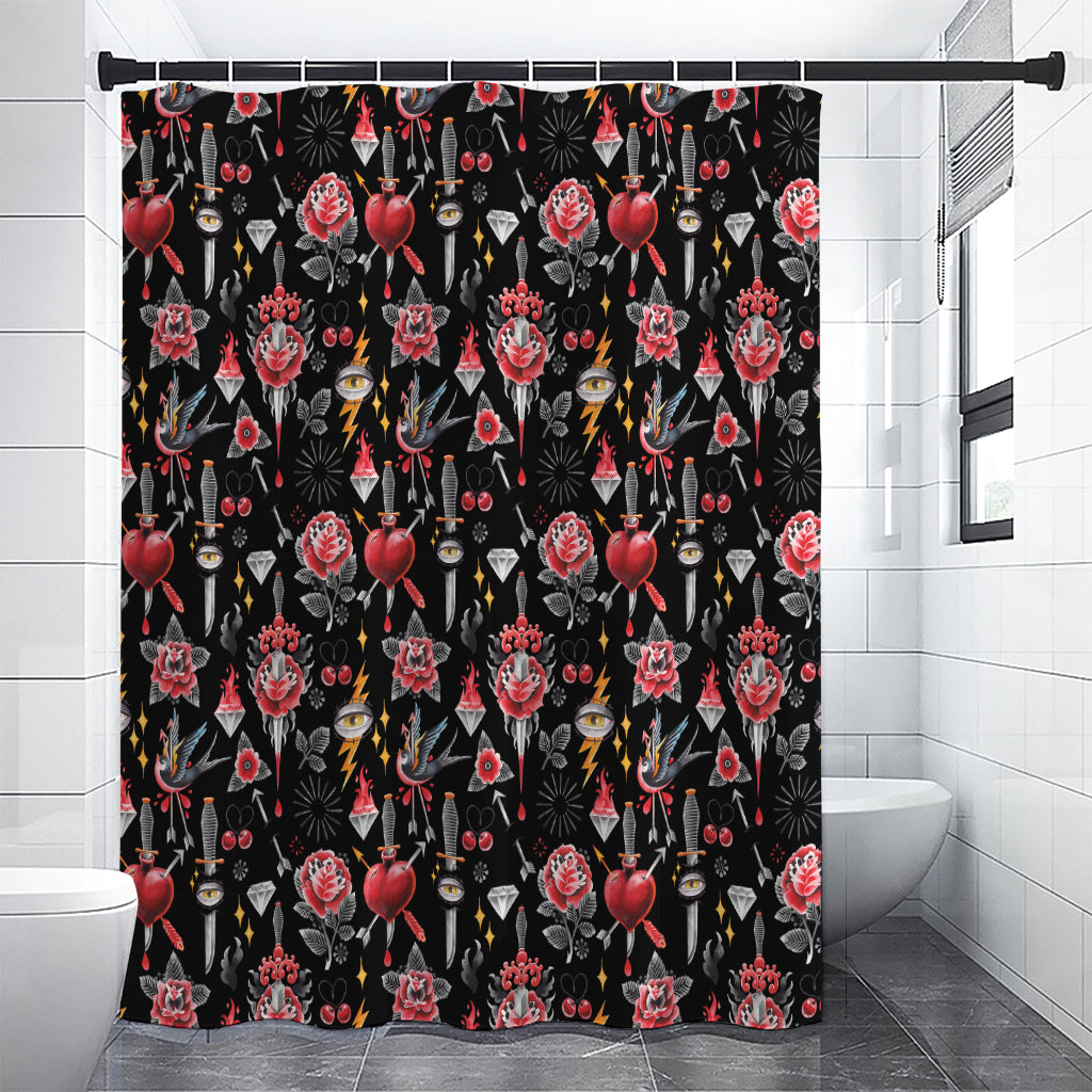 Watercolor Tattoo Print Shower Curtain