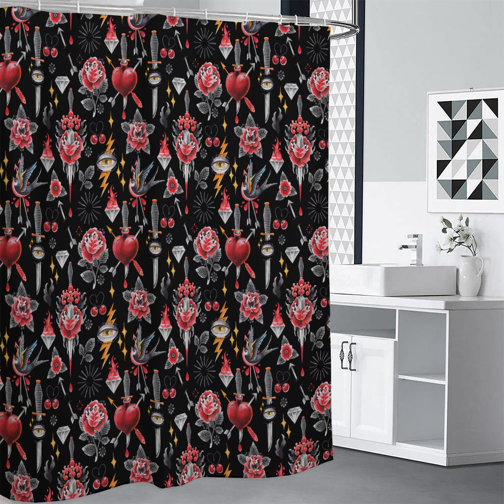 Watercolor Tattoo Print Shower Curtain