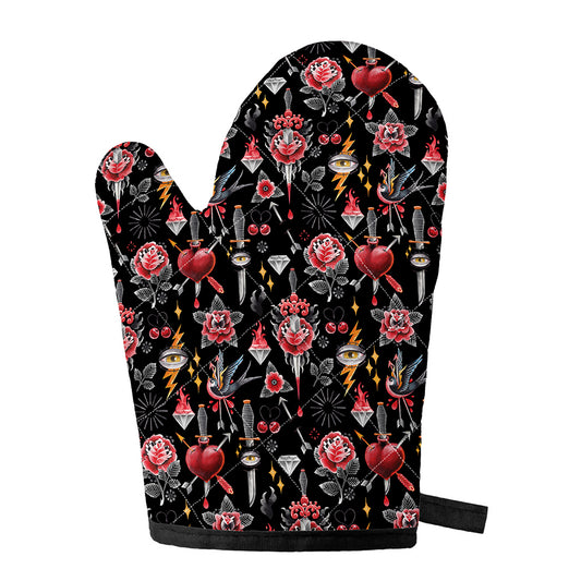 Watercolor Tattoo Print Single Oven Mitt
