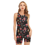 Watercolor Tattoo Print Sleeveless One Piece Swimsuit