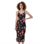 Watercolor Tattoo Print Slim Fit Midi Cami Dress