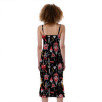 Watercolor Tattoo Print Slim Fit Midi Cami Dress