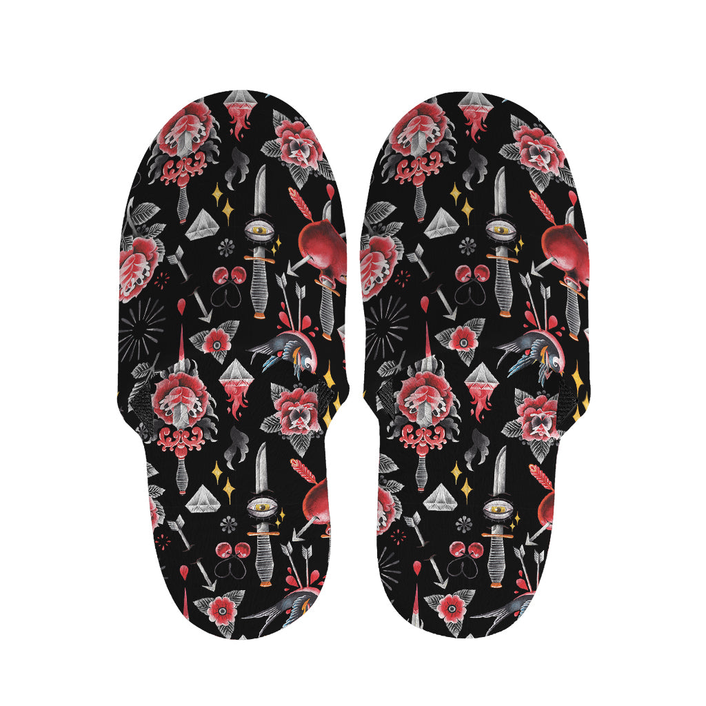 Watercolor Tattoo Print Slippers