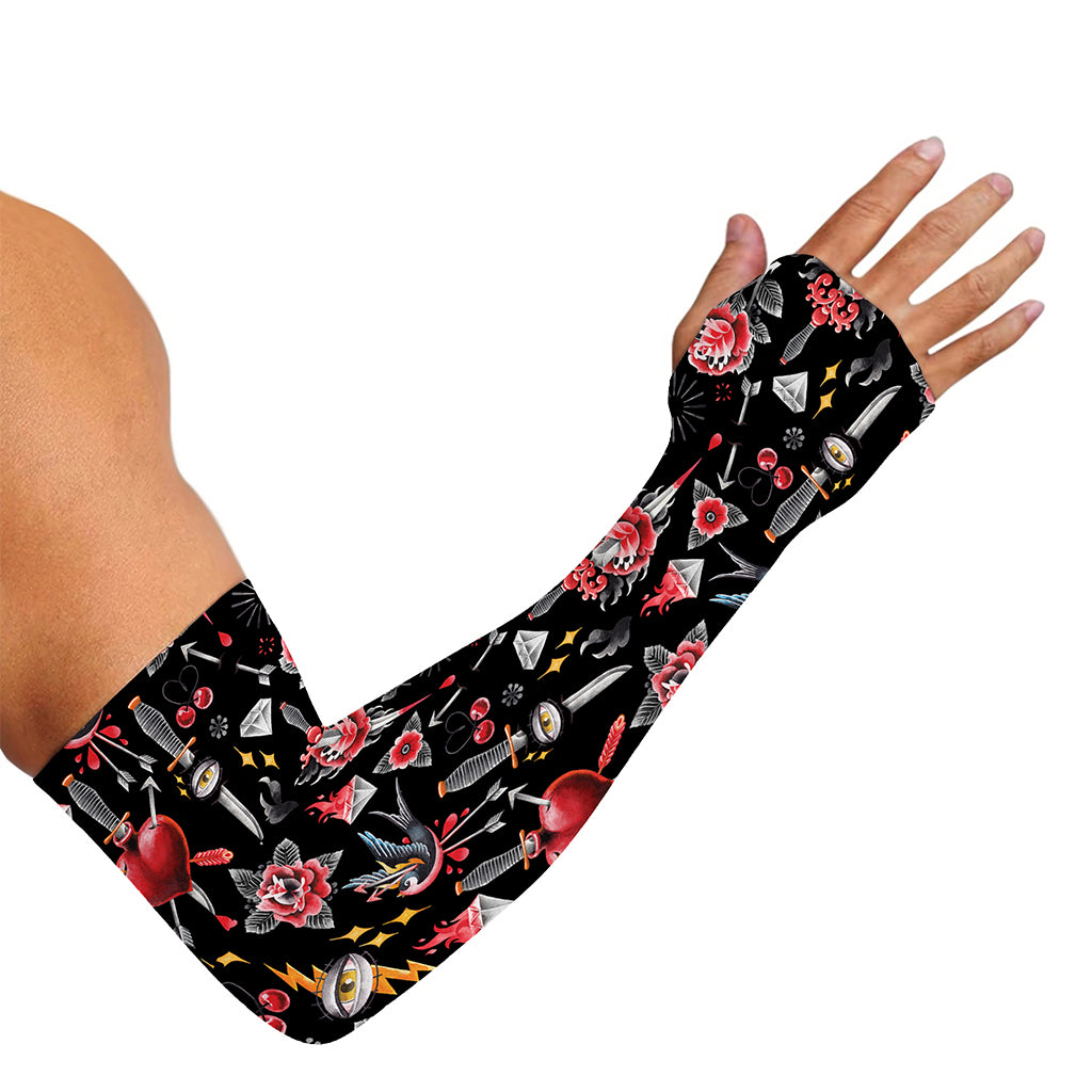 Watercolor Tattoo Print Sun Protection Arm Sleeves