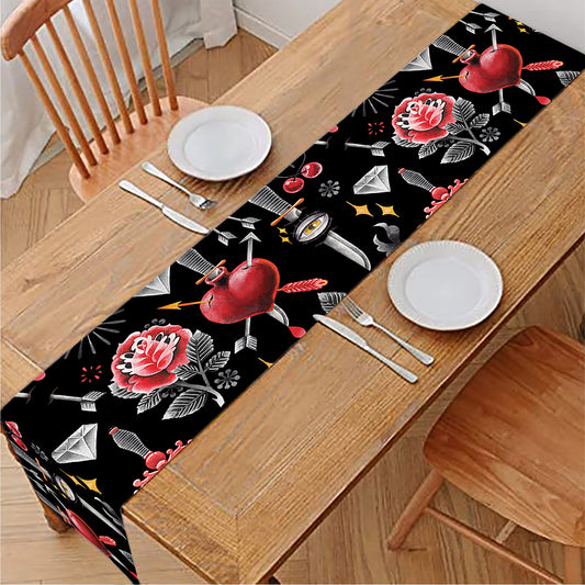 Watercolor Tattoo Print Table Runner