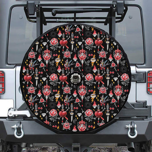 Watercolor Tattoo Print Tire Cover With Camera Hole