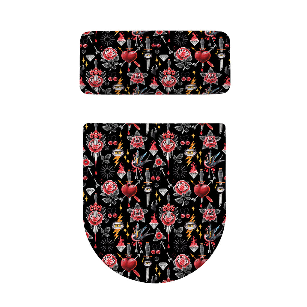 Watercolor Tattoo Print Toilet Lid And Tank Cover Set
