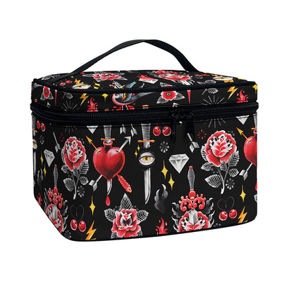 Watercolor Tattoo Print Travel Makeup Bag
