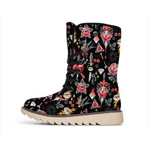 Watercolor Tattoo Print Winter Boots