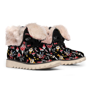 Watercolor Tattoo Print Winter Boots