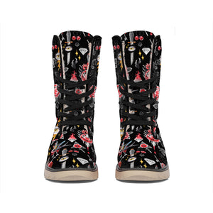 Watercolor Tattoo Print Winter Boots