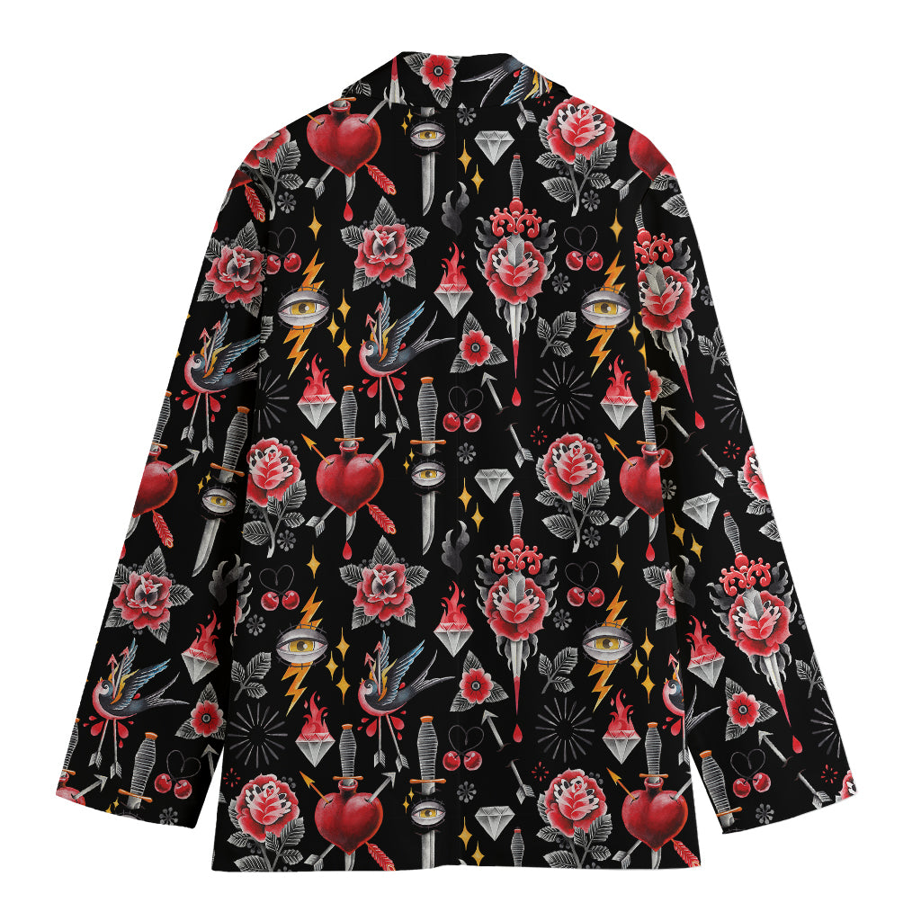 Watercolor Tattoo Print Women's Blazer